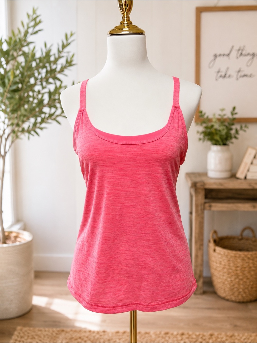 Lululemon Pink Criss Cross Back Tank Top Built In Bra Yoga Workout Athletic Top - Picture 3 of 6